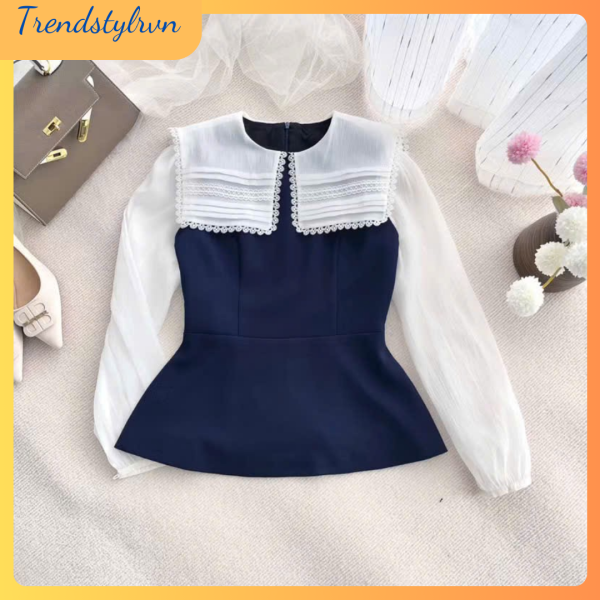 Áo peplum cổ tròn phối ren Trendstyle