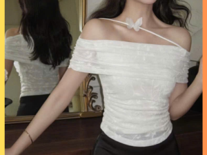 Áo thun trễ vai 2 lớp cotton phối vải ren ngoài Trendstyle